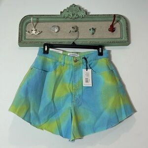 Revolve WeWoreWhat Flare Bell Shorts in Tie Dye Colorful Jean Size 27 Women NWT